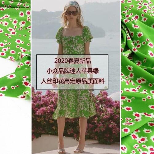 Apple Green Flower 4-way Stretch Crepe Fabric Elasticity Clothing Shirt Brand Fashion Fabric Cloth for Dress Fabrics Per Meter
