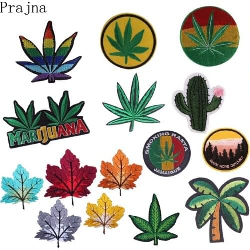 Prajna Green Cactus Embroidered Patches For Clothing Embroidery Patch Iron On Patches On Clothes Maple Leaf Badge Stripe Sticker