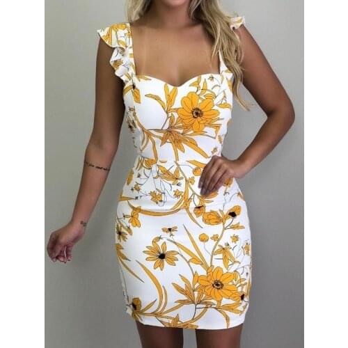 Womens Summer Floral Spaghetti Strap Sleeveless Backless Sexy Dress Above Knee Mini Dress