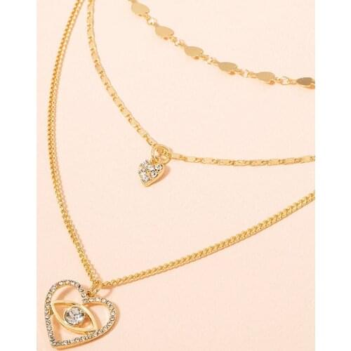 Vintage Luxury Creative Lovely Hearty Eye Necklace For Women Gold Color Crystal Necklaces Party Jewelry Accessories Gift