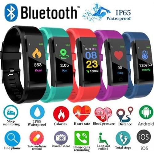115 Plus Smart Watch Bluetooth Sport Watches Health Smart Wristband Heart Rate Fitness Pedometer Bracelet Waterproof Men Watch