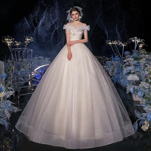 2020 Elegant Champagne Wedding Dress Vestido De Noiva Sexy Off The Shoulder Princess Bride Dress Floor-length Lace Wedding Gown