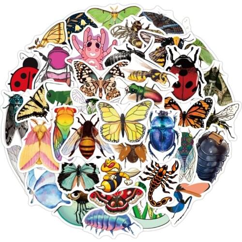 50PCS Insect Animal Cartoon Stickers Color Butterfly Dragonfly Cute Animal Stickers To DIY Stationery Luggage Laptop Guitar
