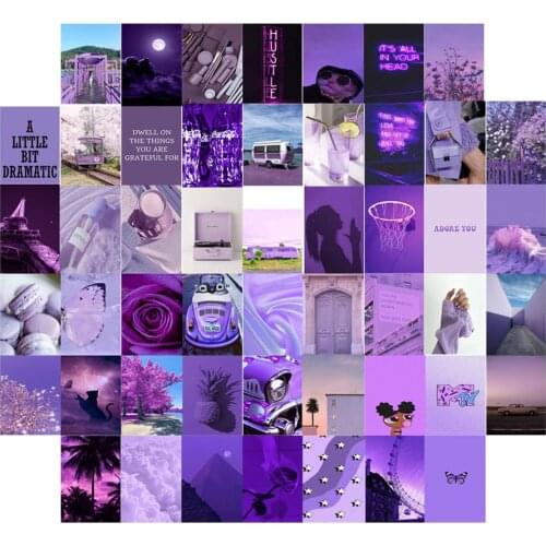 50Pcs Purple Aesthetic Picture Wall Collage Set Aesthetic Posters Postcard Collage Kit Bedroom Decoration For Teen Girls Boys