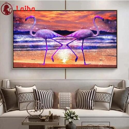 Diamond Embroidery Modern animal art two flamingos Full Square round Diamond Mosaic Art Painting Cross Stitch Wall Decor