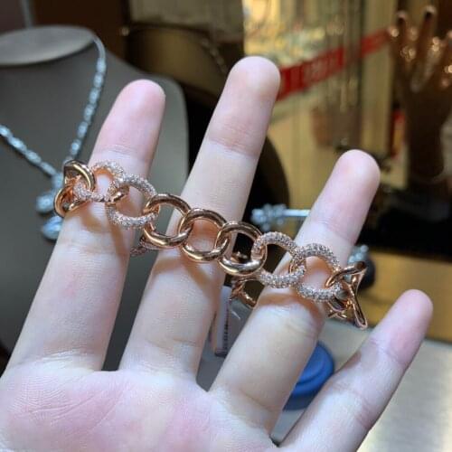 Brand 1:1Fashion High Quality Bracelet Copper Black and Rose Gold Zircon Link Chains for Women Luxury Brand Jewelry Gift