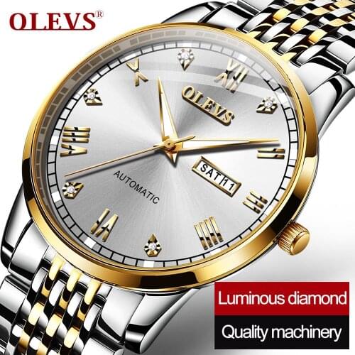 New OLEVS Men’s Mechanical watch Switzerland Wristwatch Business Mens Waterproof Steel strap Automatic Mechanical Watches Gift