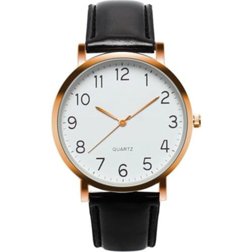 Fashion Womens Watch Arabic Number Unisex Strap Minimal Round Dial Classic Black Leather Strap Ladise Watches Wrist Watch