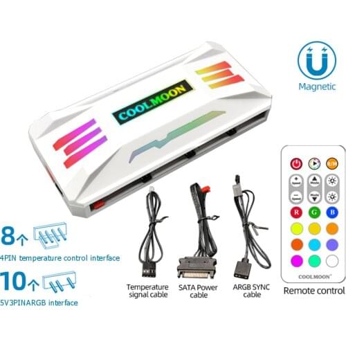 COOLMOON RGB Controller 4Pin PWM 5V 3Pin ARGB Cooling Fan Smart Intelligent Remote Control for PC Case Chassis