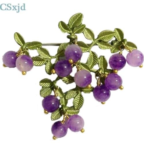 CSxjd New Vintage brooch jewelry Green bake Paint dyeing Purple natural stone brooch scarves buckle Accessories