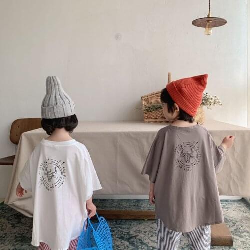 Childrens Cotton T Shirts 2021 Summer New Kids Casual Loose Print Tee Korean Style Baby Boys Girls Fashion Short Sleeve T-shirt