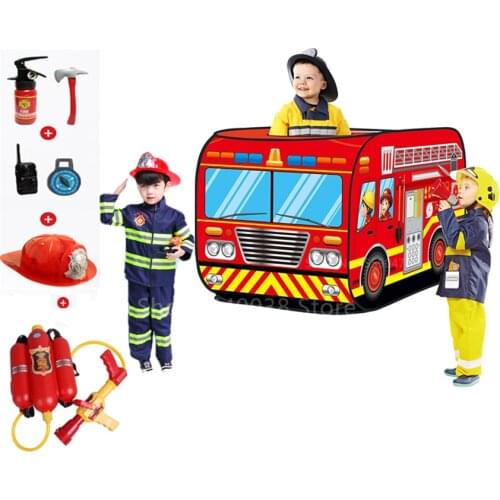 Children Fireman Costume Role Play Police Uniform Kids Fire Truck Car Water Gun Toys Set Boy Girl Firefighter Cosplay Fancy Gift