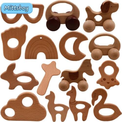 NEW Baby Teether Wooden Animal Car Rabbit Pacifier Pendant BPA Free Beech Rodent Gym Accessories Teeth Toys Pendant Newborn Gift