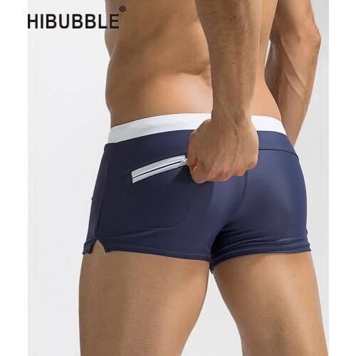 HIBUBBLE Pocket Swimwears Men Sexy Swimming Trunks Hot Swimsuit Smens Swim Briefs Beach Shorts Mayo 2018 New Surf Beach Suits
