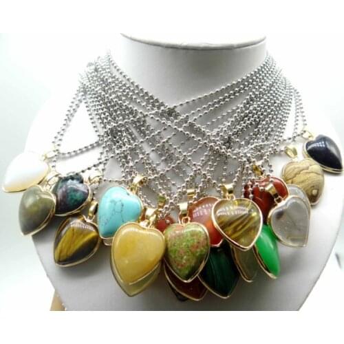Natural Stone Agate Quartz crystal tiger eye Opal Turquoise Heart-shaped Charms Pendant for Diy Jewelry Making Necklaces 1pcs