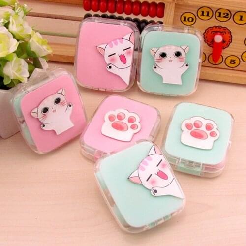 1PC Cute Cartoon Contact Lens Case with Mirror Women Contact Lenses Box Random Cat Eyes Lenses Case Container Travel Kit