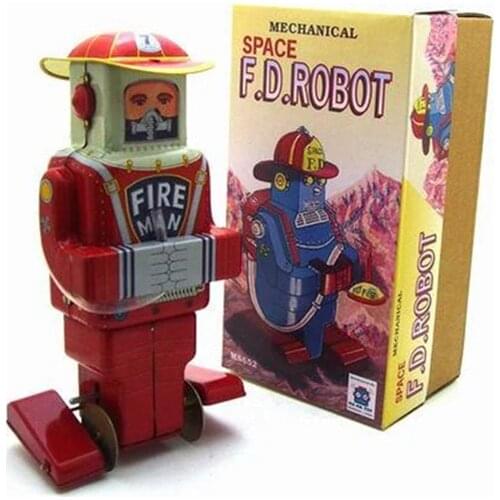 Classic Clockwork Wind Up robot Tin Toy Antique Style Wind Up Toys Fire robot iron Metal Models For Adult Kids Collectible Gift