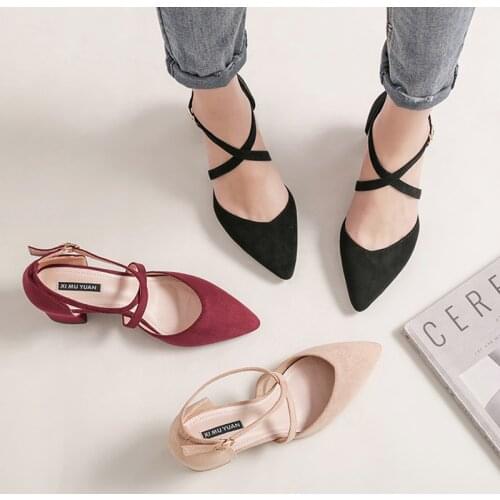 Summer Faux Suede Leather Shoes Woman Cross Band Sandals Med-High Heels Beach Flipflops Ladies Dress Shoes Gladiator Sandalias