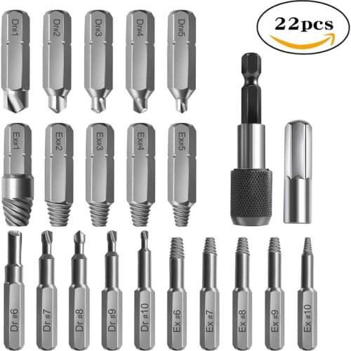 22pcs metric screw extractor set high speed steel anti-tooth and anti-thread extractor tool broken screw extractor