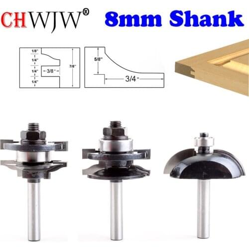 3pcs 8mm Shank Raised Panel Cabinet Door Router Bit Set Woodworking cutter woodworking router bits carbide bit door knife