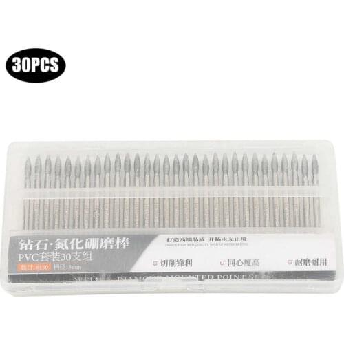 30Pcs 150 Grit Tip Diamond Grinding Bits 3mm Shank Electric Grinder Head Woodworking Carving Tools For Jade Glass Stone Tile