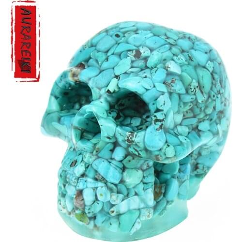 Natural Turquoise Orgone Skull Crystal Stone Human Skeleton Blue Skull Home Office Decoration Get Rid Of Poverty And Fear