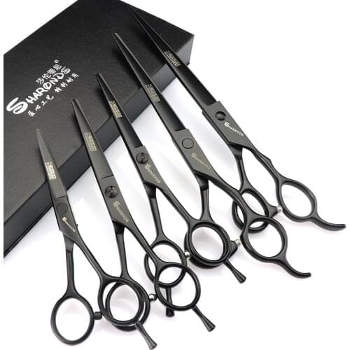 Scissors styling tool barber shop 4.5/5.5/6/7/7.5 inch black professional hairdressing flat cut thinning free customized logo