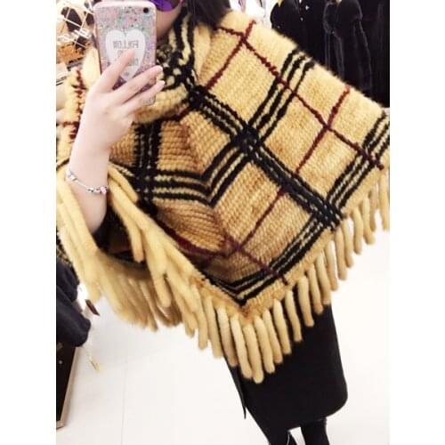 Autumn and winter new mink fur shawl fashion tassel bat shirt cloak style light luxury fur