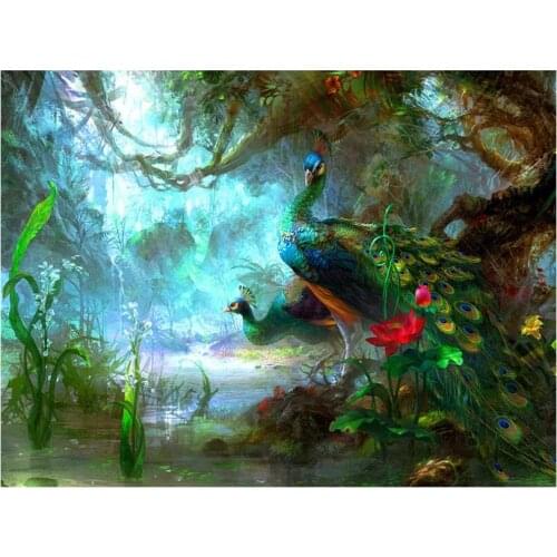 Scenery Diamond Art Peacocks Mosaic Embroidery Painting Large Size Stones Drawing Picture Wall Decor Handcraft Gift New Arrival
