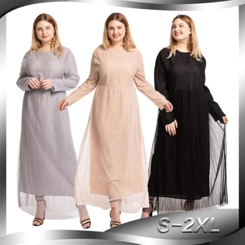 Dress Abaya Kaftan Women Long Sleeve Muslim Slim Abayas For Women Dubai With Polka Dot Net Yarn Moroccan Caftan