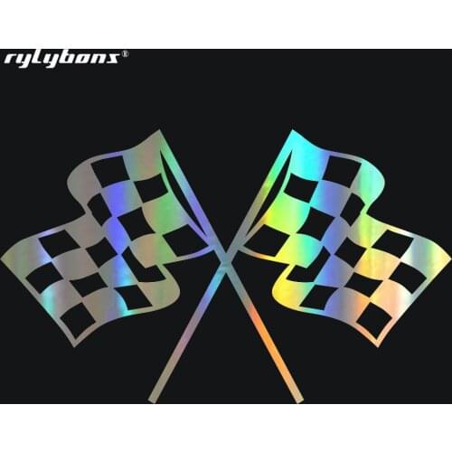 Rylybons Car-styling Stickers Checkered Flag Cartoon Car Styling Decorative Vinyl Sticker Funny Car Stickers 11cm*18cm