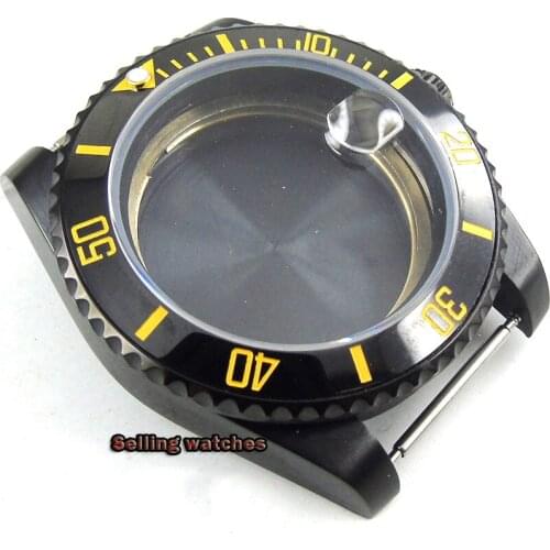 Sapphire glass 40mm PVD coated black watch case ceramic bezel fit to ETA 2836 MIYOTA movement