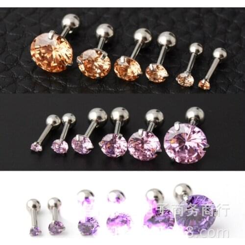 Pink Purple Champagne Zircon Earrings 316L Stainless Steel Pendant Stud Earrings Punk Rock Style Male Men Earrings Jewelry