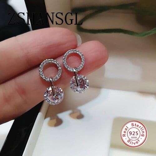 Luxury Female White Round Stud Earrings Fashion 925 Silver filled Wedding Jewelry Double Crystal Zircon Earrings For Women