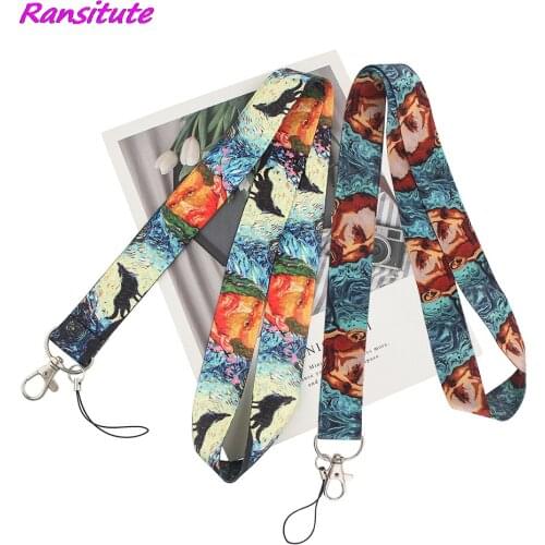 Ransitute R1522 Van Gogh Wolf Creative Painting Art Key Chain Lanyard Neck Strap For Phone Keys ID Card Lanyards