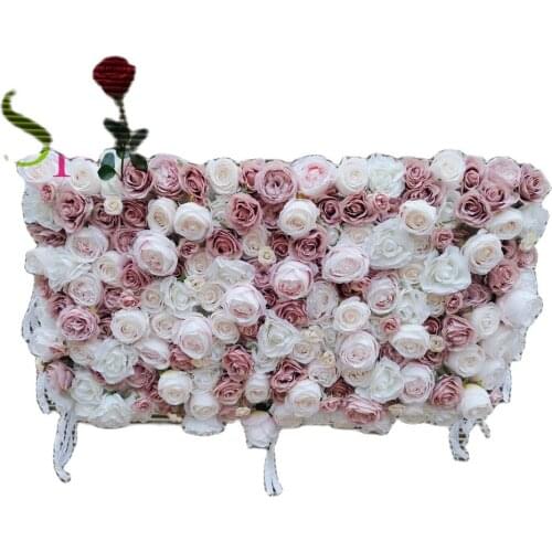SPR Decorative Roll Up Artificial Silk Rose Flower Wall Backdrop Panel For Wedding Decoration