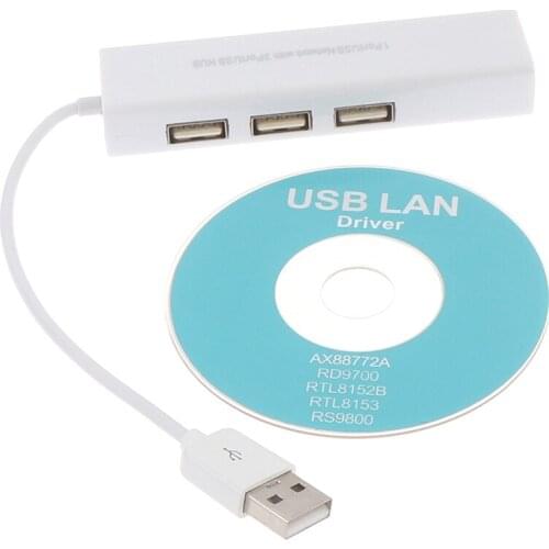 USB Ethernet With 3 Port USB HUB 2.0 RJ45 Lan Network Card USB To Ethernet Adapter For PC USB 2.0 HUB With USB LAN Driver