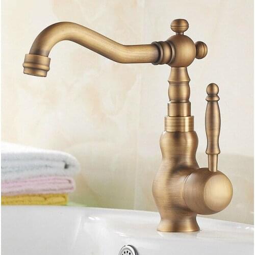 Vintage Retro Antique Brass Kitchen Wet Bar Bathroom Vessel Sink Faucet Swivel Spout Mixer Tap Single Hole One Handle mnf076