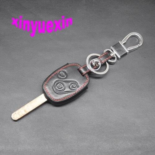 Xinyuexin Leather Car Key Cover Case For Honda CR-V Civic Fit Freed StepWGN Smart Remote Key Jacket With Keychain 3 Buttons