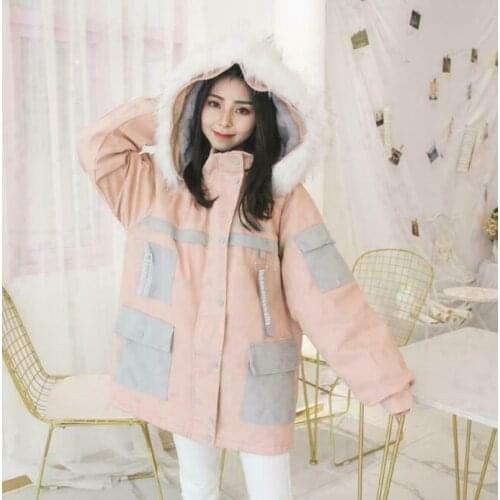 Ladies Girls Sweet Lolita Fur Hooded Padded Winter Jacket Parka Coat Outwear a99