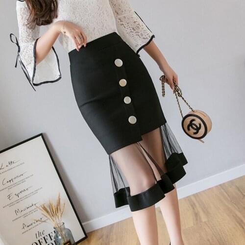 Women Pencil Skirts 2019 New Fashion High Waist Mesh Patchwork Mermaid Skirt Bodycon Sexy Skirt Elegant Stretch Skirts Plus Size