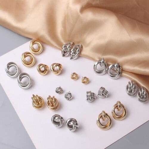 Hiphop Geometry Metal Stud Earrings For Women Statement Twist Knot Brincos Party Vintage Punk Wedding Party Jewelry Gifts