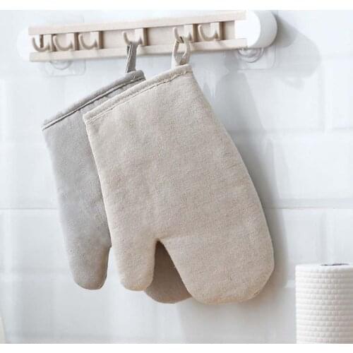 4X7B 1 Pc Kitchen Heat Resistant Glove Cotton Linen Baking BBQ Cooking Mitts Microwave Mitten