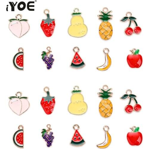 10/20/30pcs Colorful Fruit Enamel Charms Drop Oil Banana Apple Grape Strawberry Watermelon Charms For Making Necklace Bracelet