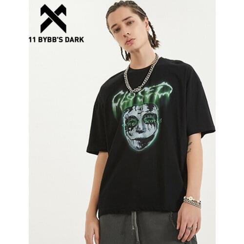 11 BYBBS DARK 2021 Summer Hip Hop T Shirt Men Streetwear Ugly Mask Print Oversized Tshirts Loose Harajuku Short Sleeve Shirts