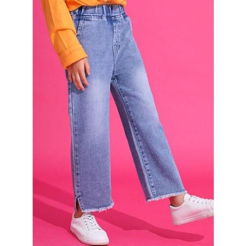 2021 New Fashion Autumn Girls Jeans Loose Style Pants For Girl 3-10 Years Old Kids Wide Leg Pants Children Clothes