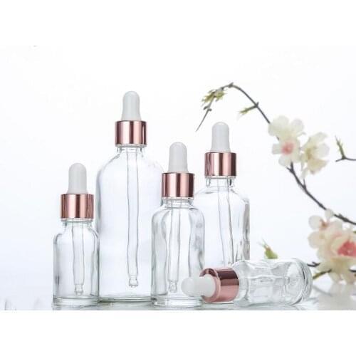 3pcs Rose-Golden Refillable Dropper Bottle essential oil Glass Aromatherapy Liquid 5-100ml Drop for massage Pipette Bottles