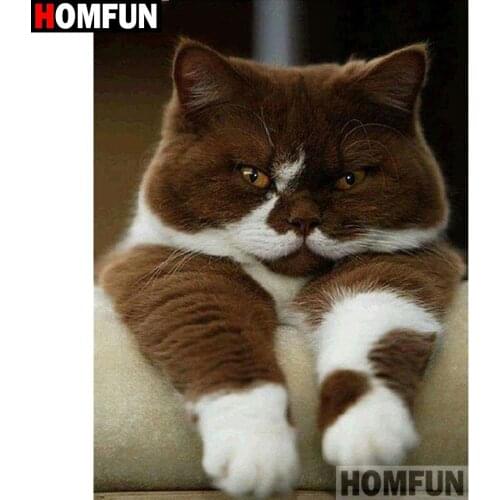 HOMFUN Full Square/Round Drill 5D DIY Diamond Painting "Animal cat" 3D Diamond Embroidery Cross Stitch Home Decor A19823