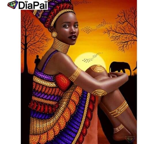 DIAPAI 5D Diy Diamond Painting Cross Stitch "African woman sunset" Home Decor Full Rhinestones Inlay Diamond Embroidery A27376