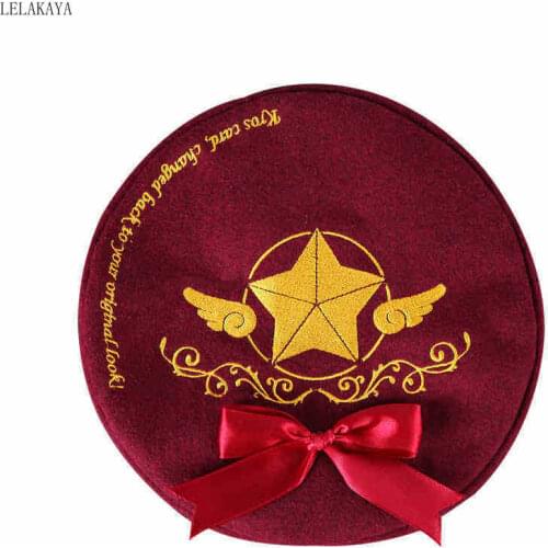 Anime sailor moon Card Captor Sakura Cosplay Cartoon Hat Cap EmbroideryCotton Women Girl Beret with Bowknot doll dropshipping